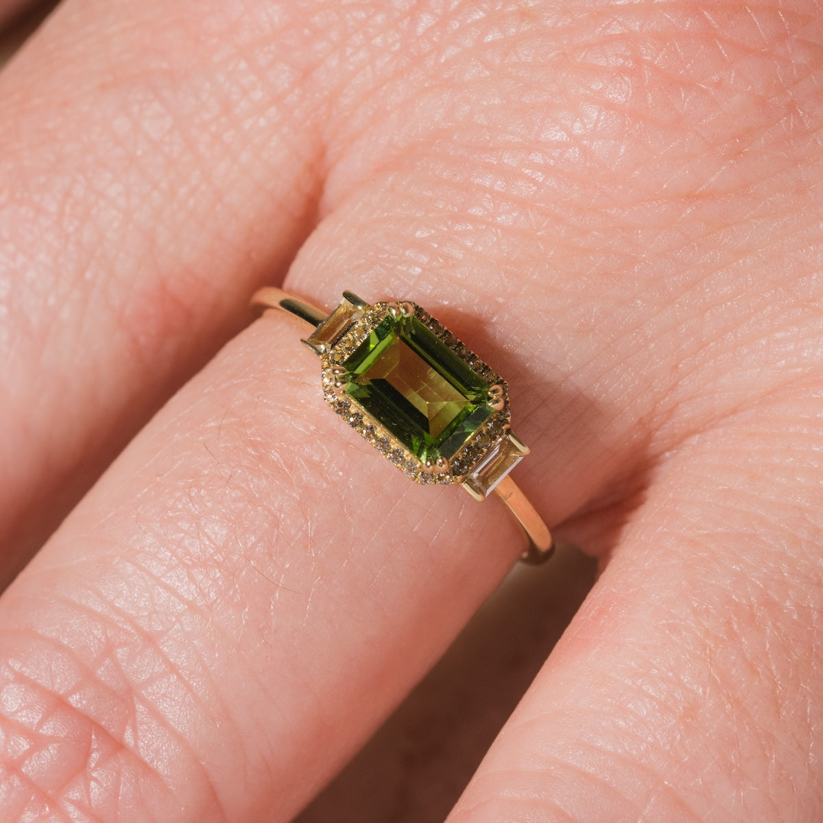 Solid Gold Vintage Inspired East West Peridot Ring-Koogrl