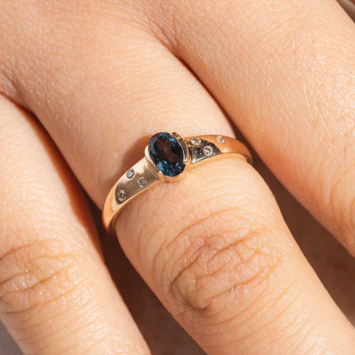Solid Gold London Blue Topaz Modern Signet Ring-Koogrl
