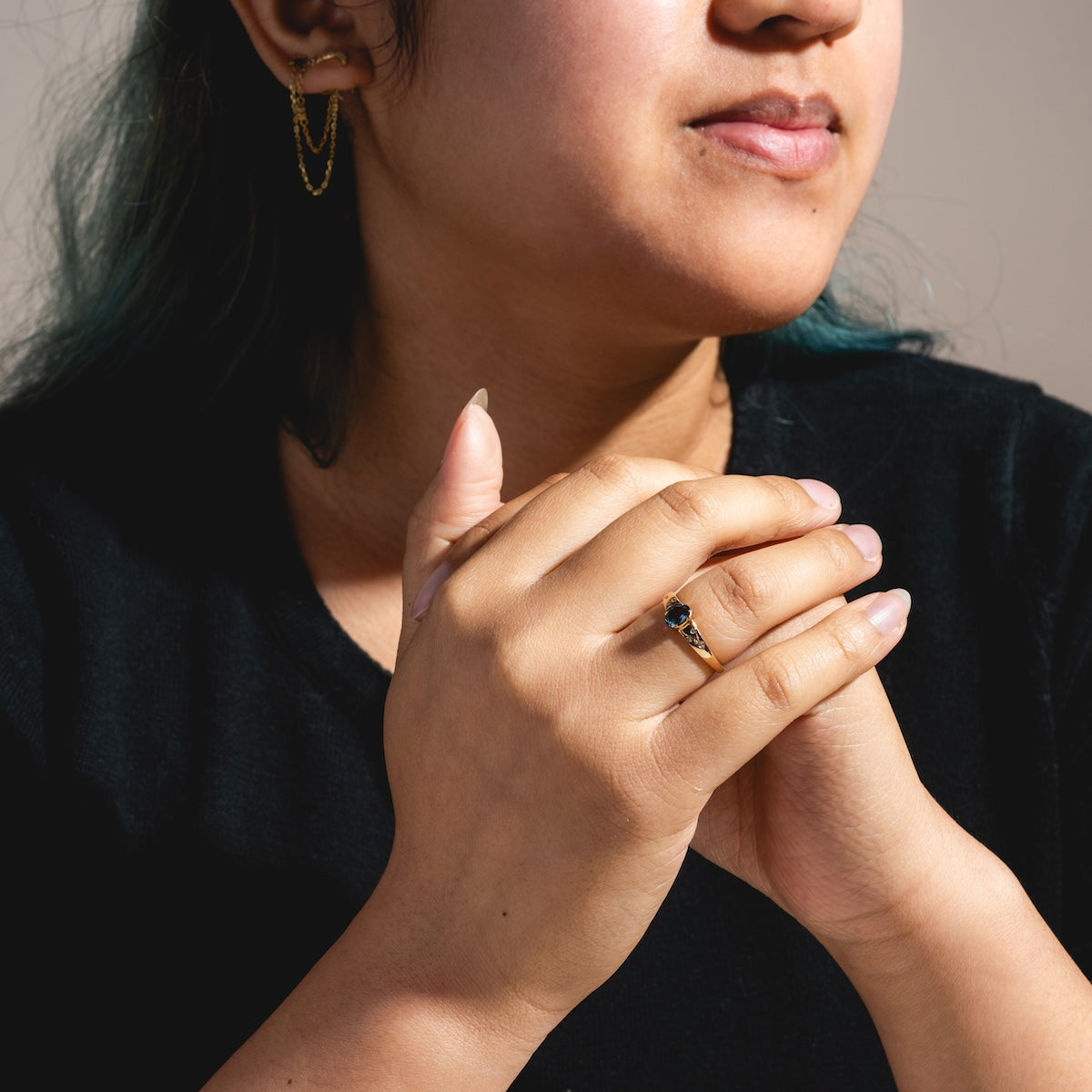 Solid Gold London Blue Topaz Modern Signet Ring-Koogrl