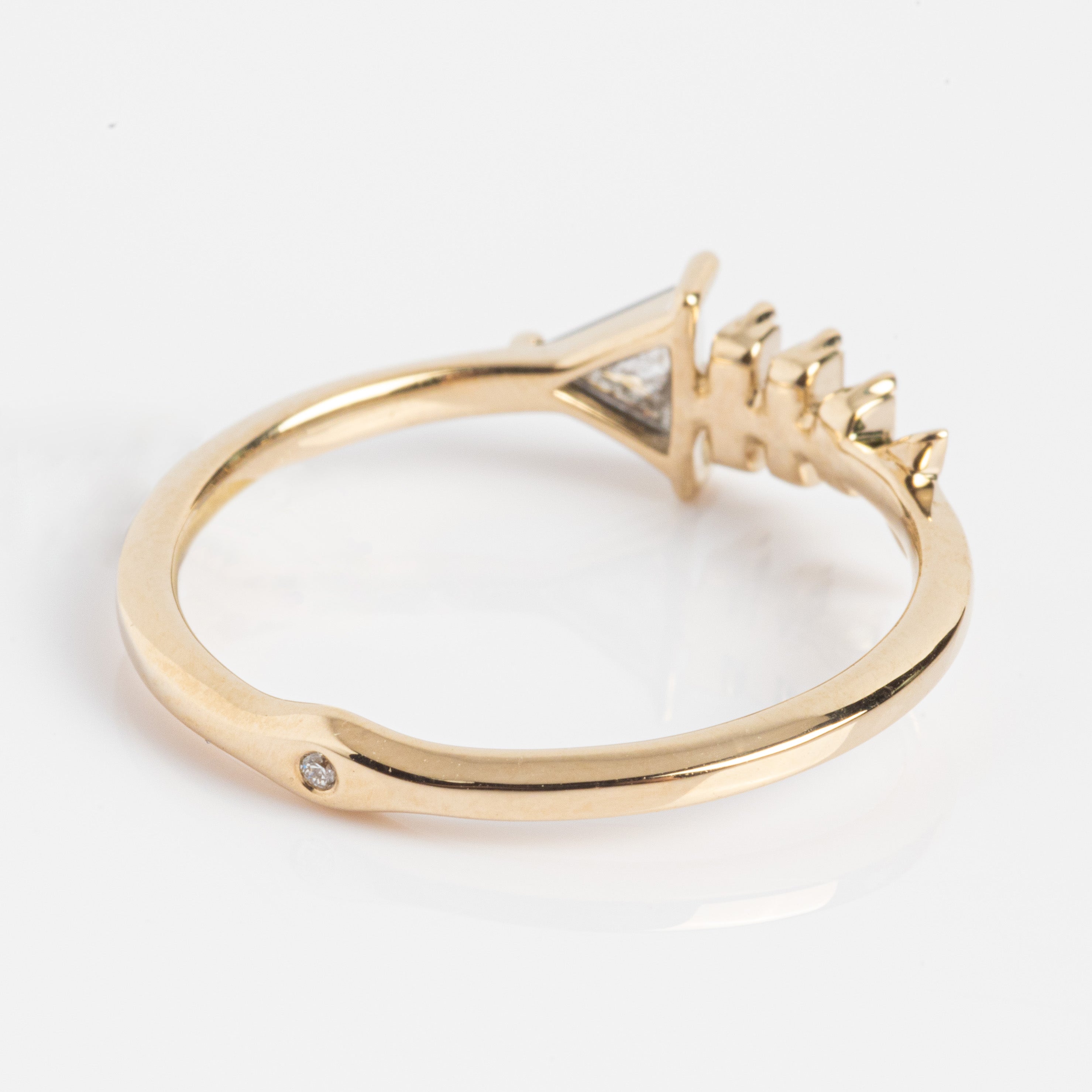 Gold Fish Bone Ring with Triangle and Baguette Cut Diamond-Koogrl