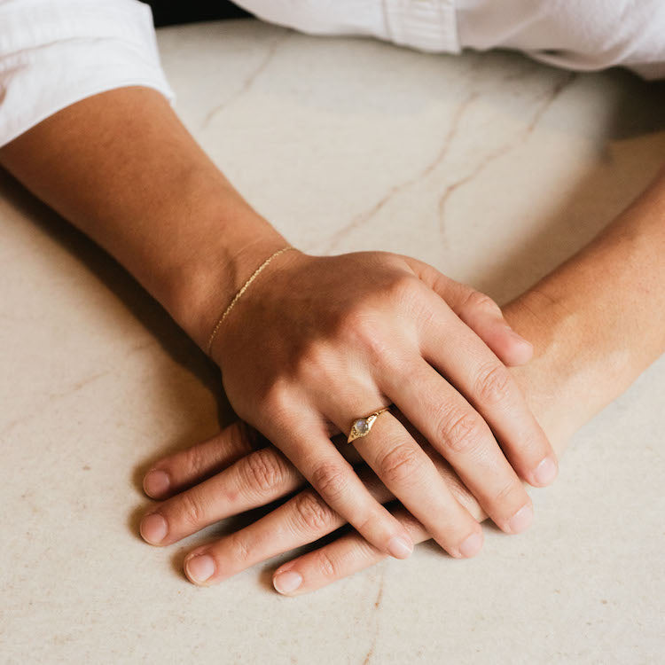 Solid Gold Lunar Labradorite Signet Ring-Koogrl
