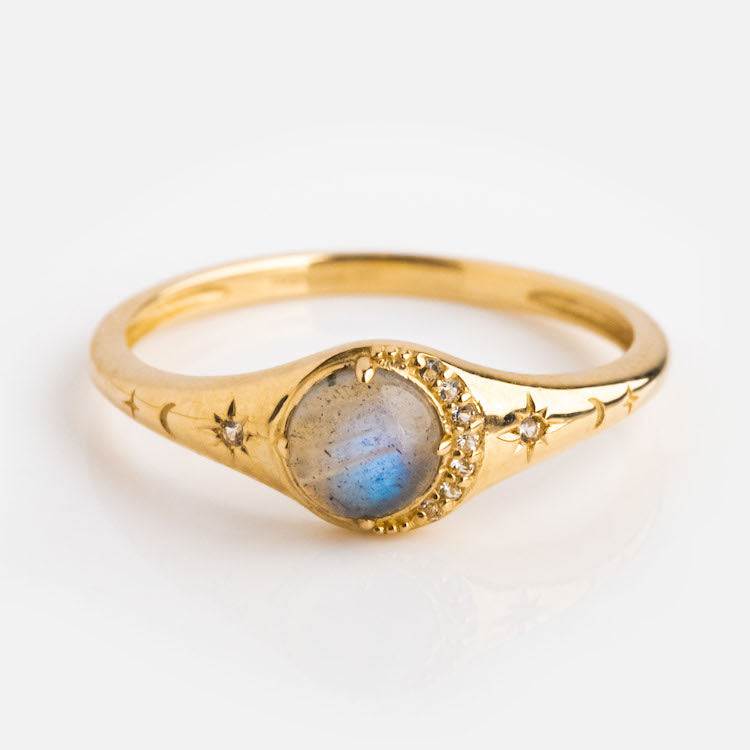 Solid Gold Lunar Labradorite Signet Ring-Koogrl