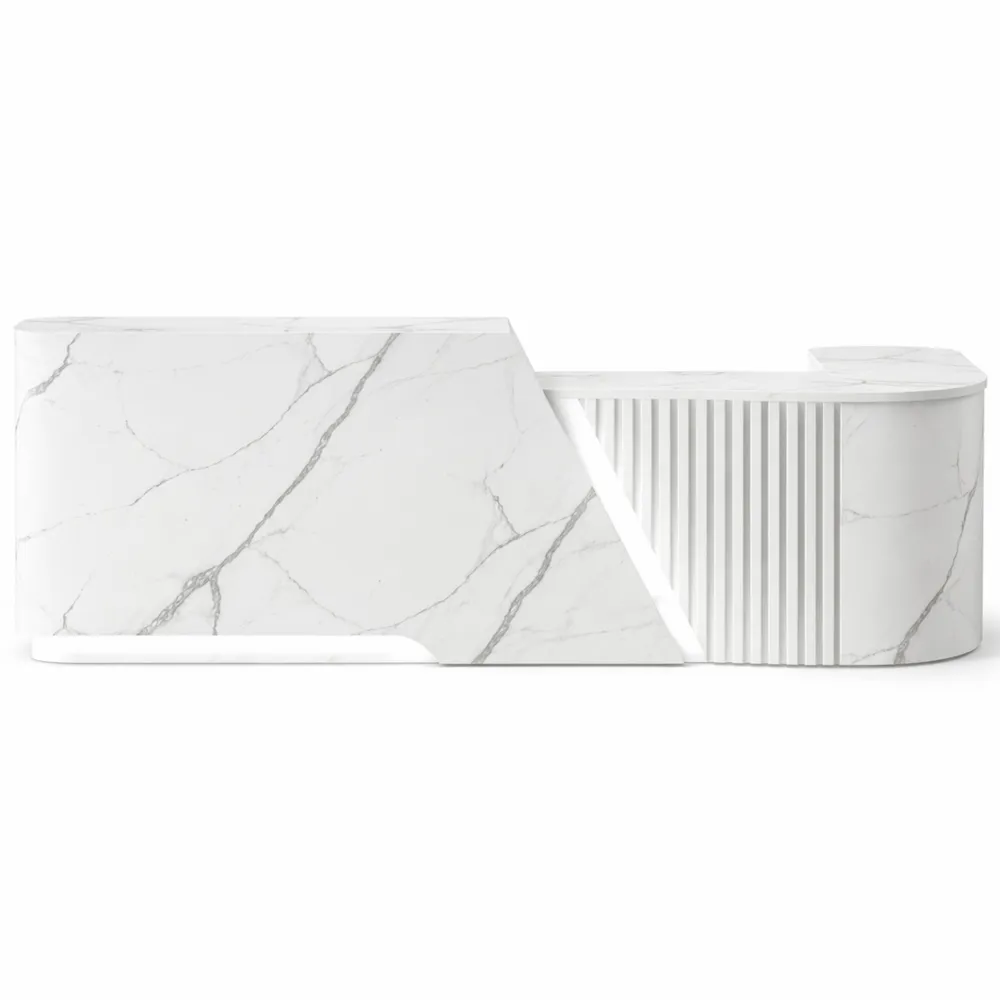 Banco reception angolare con ripiano tastiera e cassetto serratura