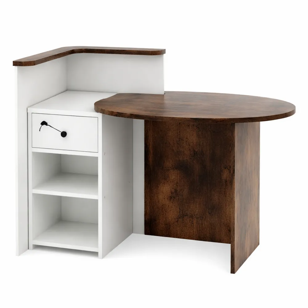 Banco reception ad L con ripiano regolabile e cassetto bloccabile per negozio, salone e ufficio, 120 x 55 x 100 cm