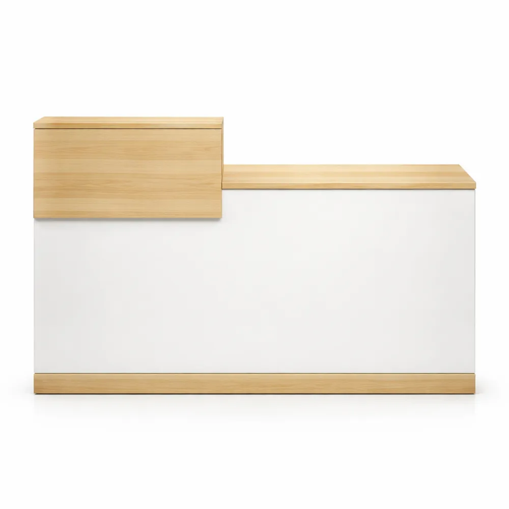 Banco reception moderno con cassetti e contenitore, adatto per computer, ideale per cassa, hall e salone di bellezza