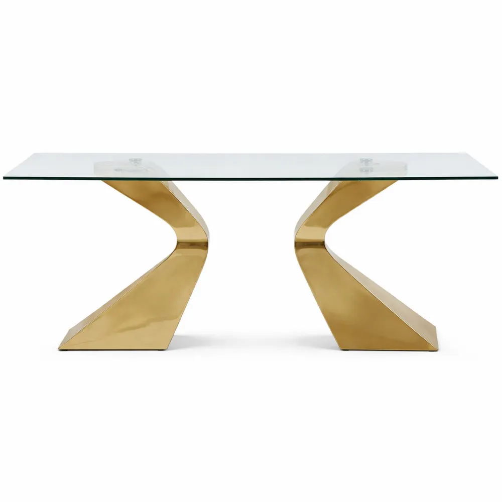 Tavolo da Pranzo Rettangolare in Vetro e Oro per 8 Persone