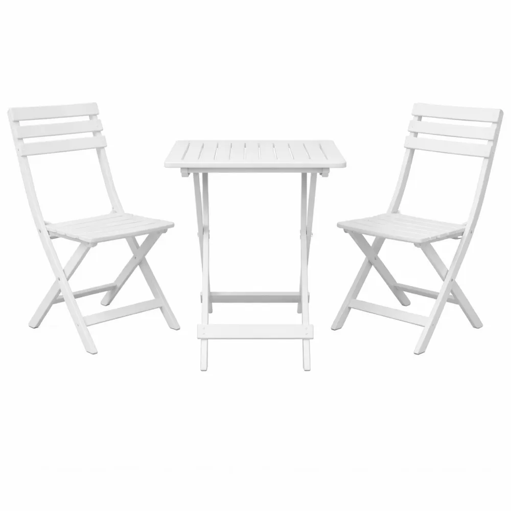 Tavolino in Resina Bianca per Interni ed Esterni con Sedie Pieghevoli