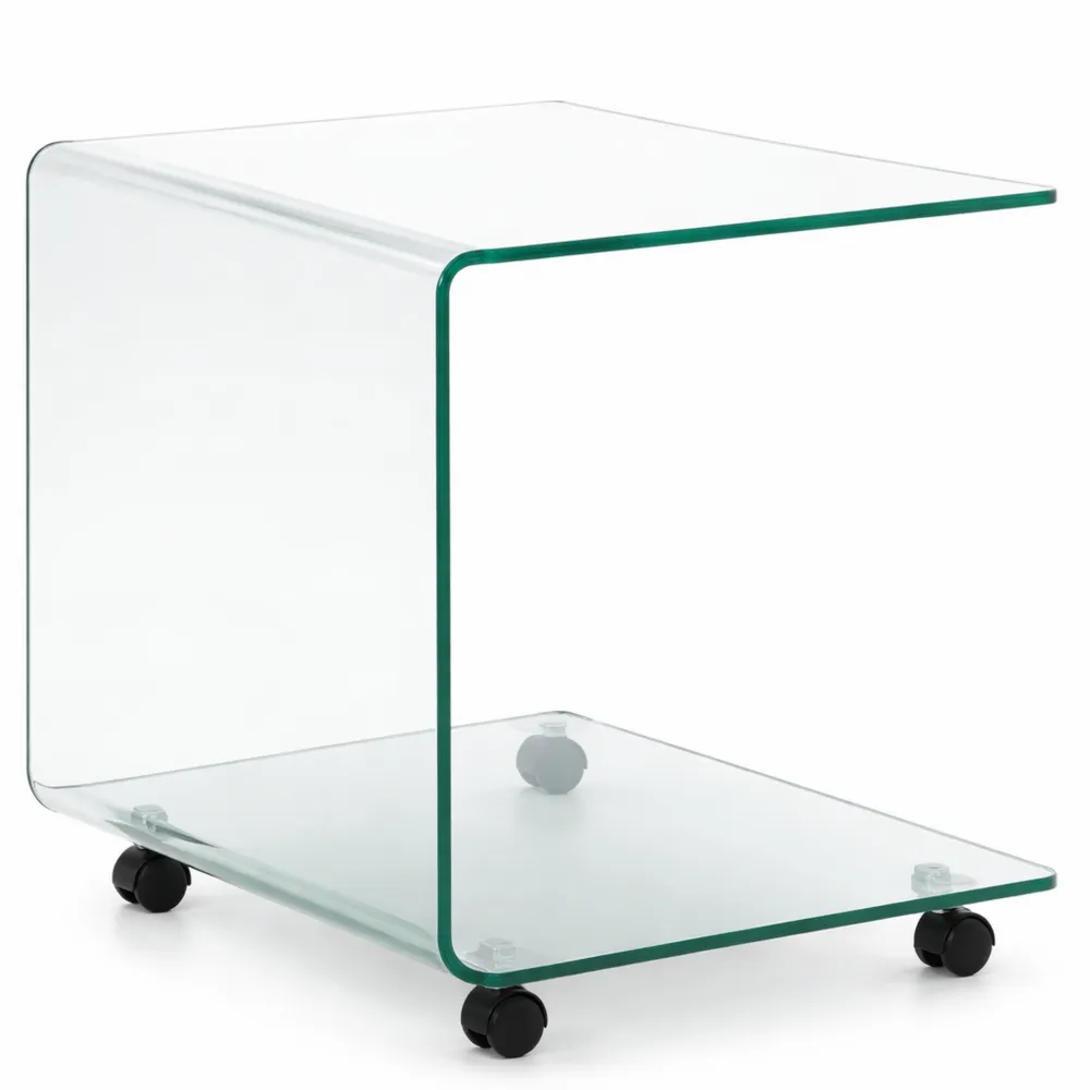 Tavolino Laterale in Vetro Temperato con Ruote, Uso Versatile per Soggiorno