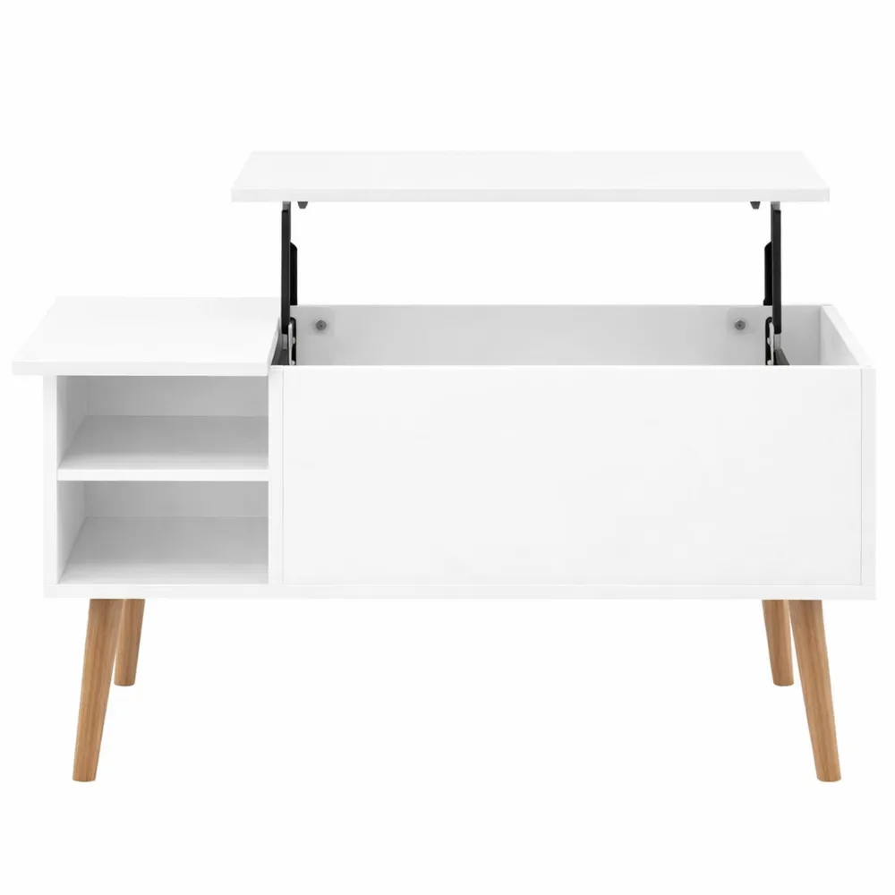 Tavolino da caffè sollevabile con vano nascosto e ripiano laterale