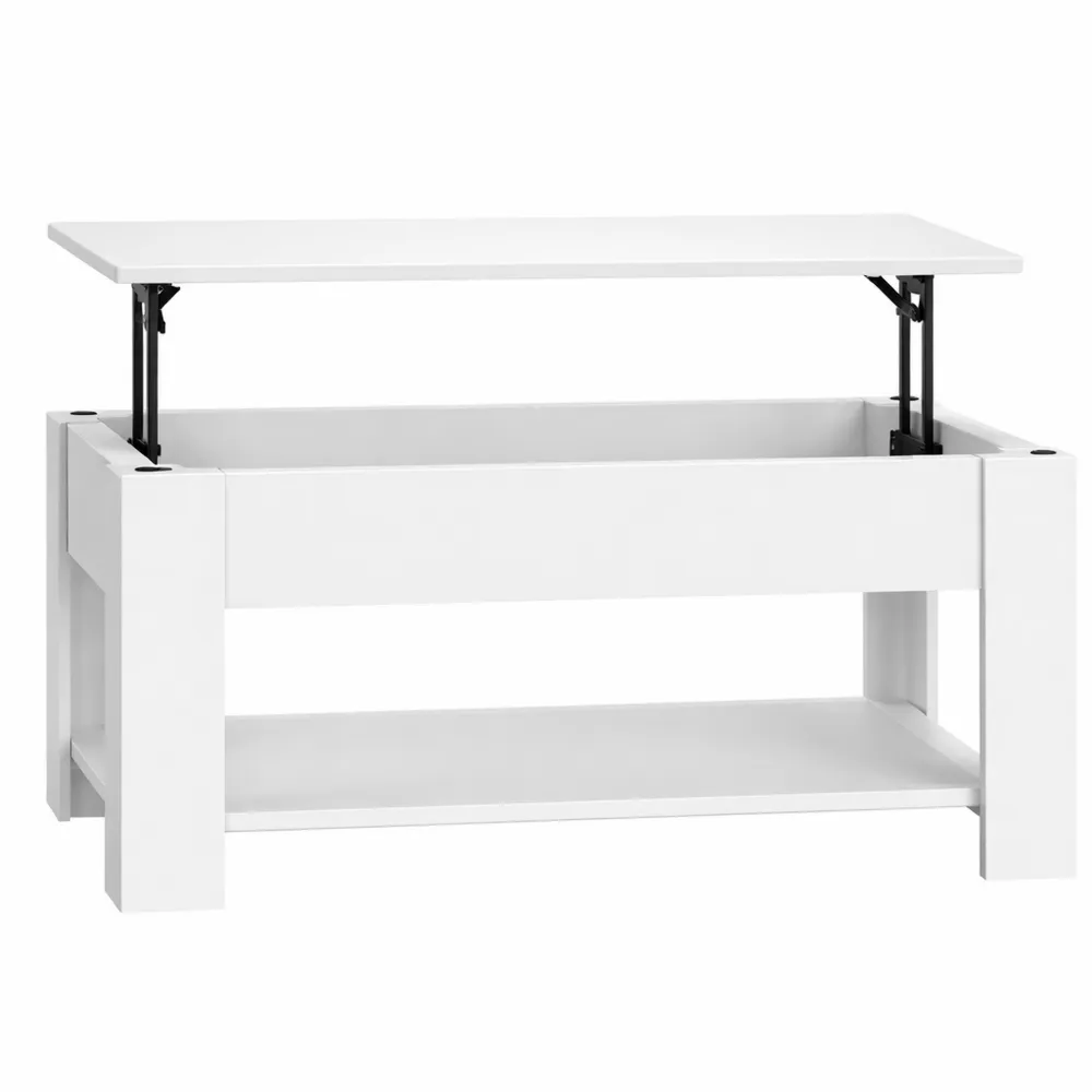 Tavolino da Caffè Sollevabile Moderno con Ripiano Inferiore Bianco