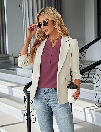Women's Dressy Casual Tops Business Work Blouses White Button Down Shirts Cap Sleeve V Neck Tshirt