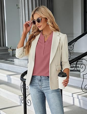 Women's Dressy Casual Tops Business Work Blouses White Button Down Shirts Cap Sleeve V Neck Tshirt