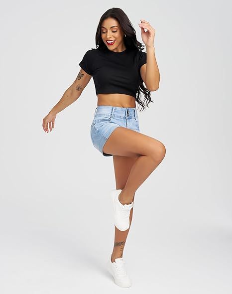 Women's High Waisted Stretchy Denim Shorts Cuffed Jean Shorts