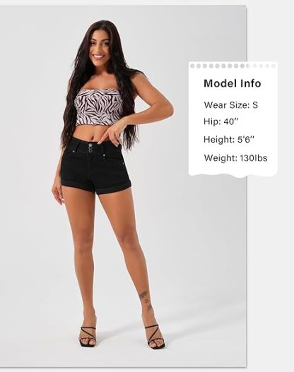 Women's High Waisted Stretchy Denim Shorts Cuffed Jean Shorts