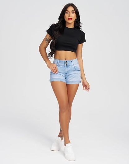 Women's High Waisted Stretchy Denim Shorts Cuffed Jean Shorts