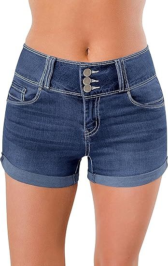 Women's High Waisted Stretchy Denim Shorts Cuffed Jean Shorts