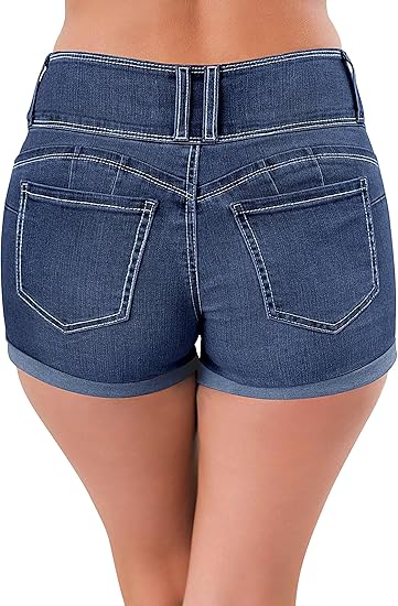 Women's High Waisted Stretchy Denim Shorts Cuffed Jean Shorts