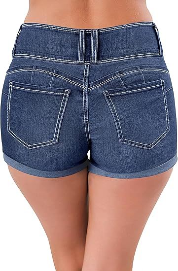 Women's High Waisted Stretchy Denim Shorts Cuffed Jean Shorts