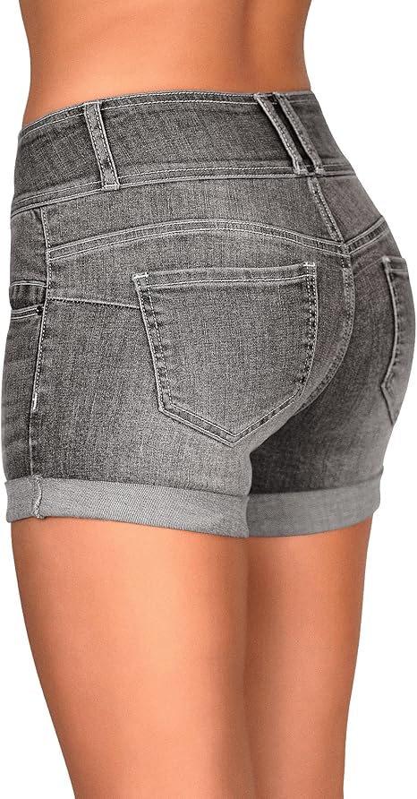 Women's High Waisted Stretchy Denim Shorts Cuffed Jean Shorts