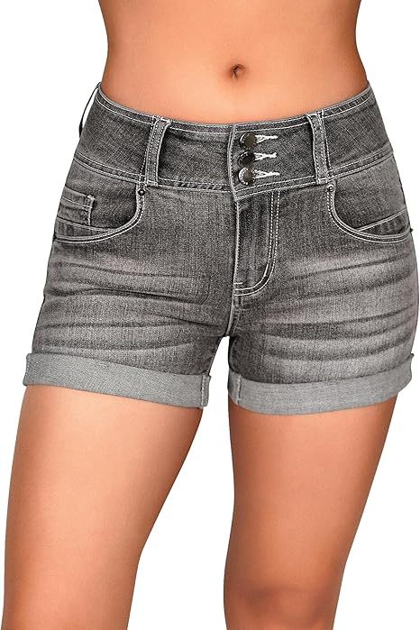 Women's High Waisted Stretchy Denim Shorts Cuffed Jean Shorts
