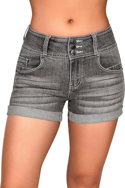 Women's High Waisted Stretchy Denim Shorts Cuffed Jean Shorts