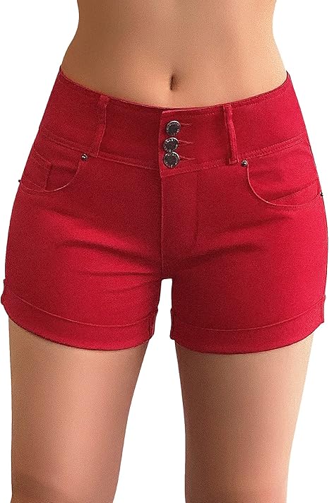Women's High Waisted Stretchy Denim Shorts Cuffed Jean Shorts