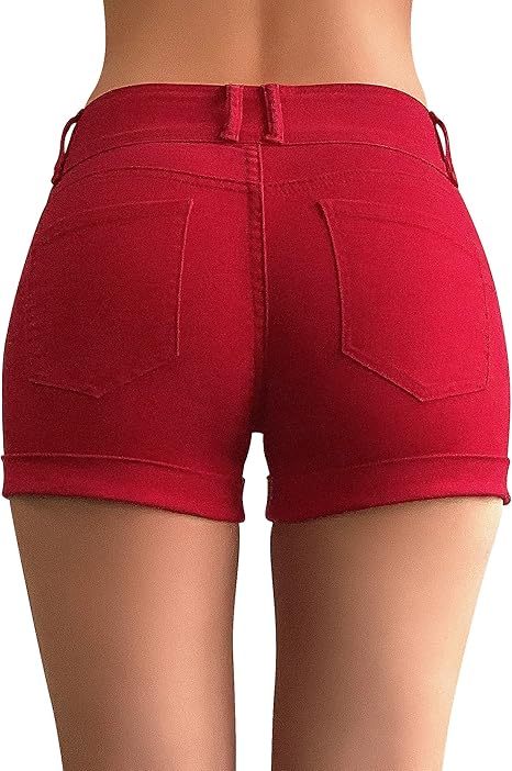 Women's High Waisted Stretchy Denim Shorts Cuffed Jean Shorts