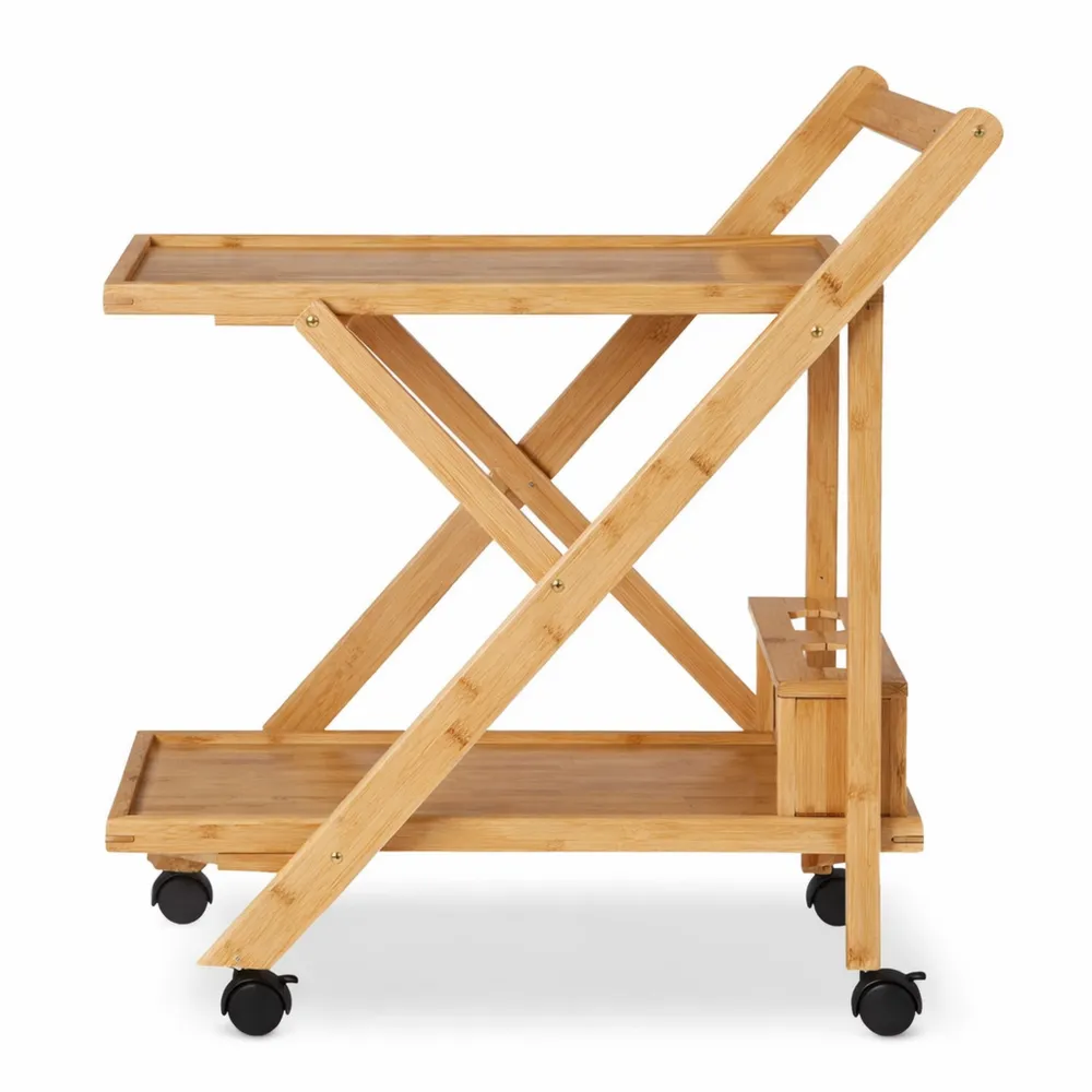 Carrello da Servizio in Bambù con Portabottiglie, Marrone, Capacità 8 kg
