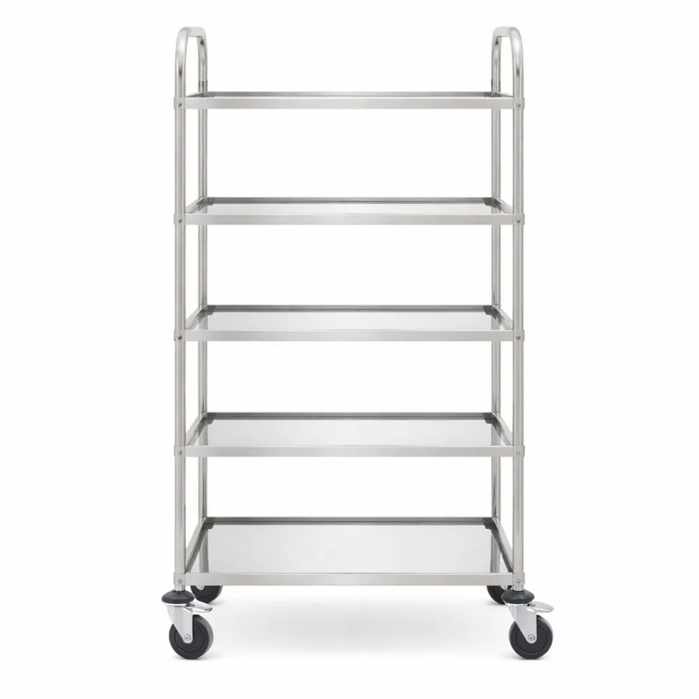 Carrello Portavivande in Acciaio Inox con 5 Ripiani e Protezione Anti-Urto