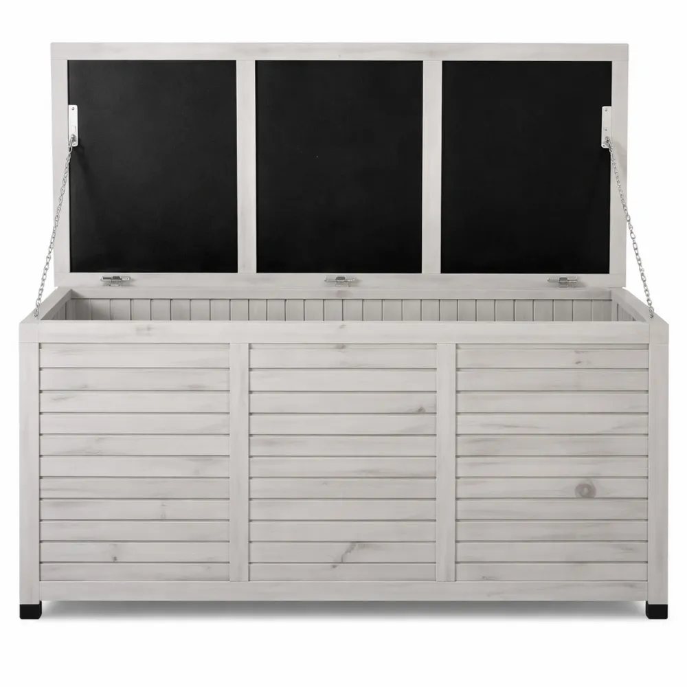 Baule da Esterno Impermeabile in Legno di Abete con Coperchio e Base Rialzata, 127x56x60 cm, Grigio