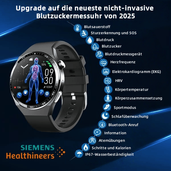 Die nicht-invasive Lasertherapie-Uhr von Siemens kann Herzfrequenz, Blutdruck und Blutzucker in Echtzeit überwachen