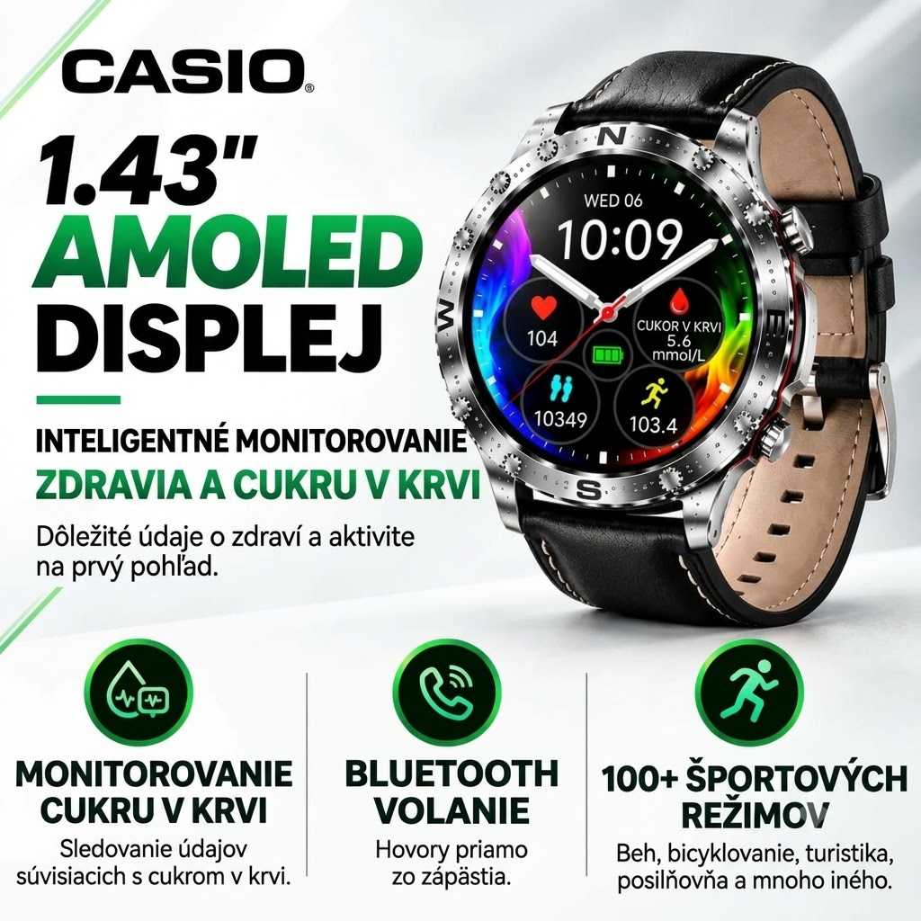 Inteligentné hodinky Casio – kombinácia modernej technológie, prémiového vzhľadu a inteligentných funkcií, ktorá spĺňa požiadavky každodenného života.