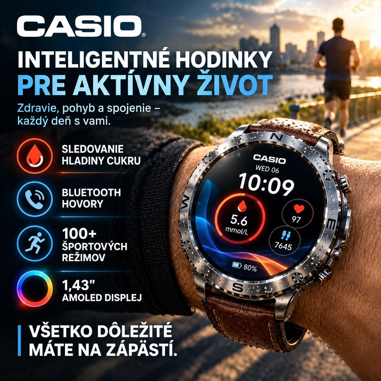 AMOLED SMART HODINKY V ŠTÝLE CASIO – HLADINA CUKRU V KRVI, BLUETOOTH HOVORY, 100+ ŠPORTOVÝCH REŽIMOV