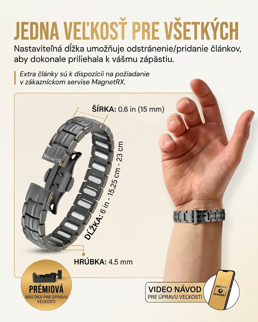 🧲 MagnetRX® Prémiový titánový magnetický terapeutický náramok pre mužov | 5 magnetov EllipseMAX, 5 000 Gaussov | Patentovaný dizajn z USA 🇺🇸 | Nastaviteľná dĺžka