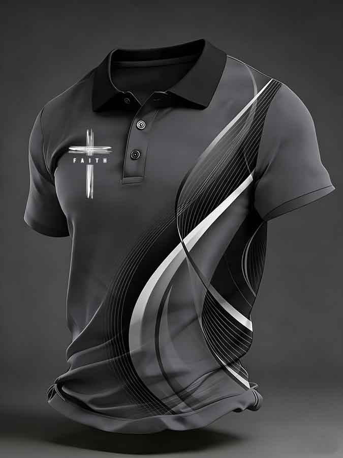 Men's Business Short-Sleeve Polo Shirt with Faith Print