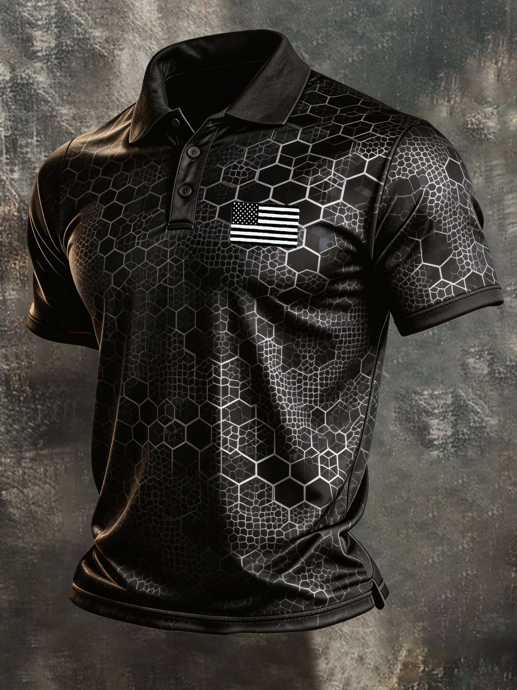Men's Retro Patriotic Color-Block Short-Sleeve Polo Shirt