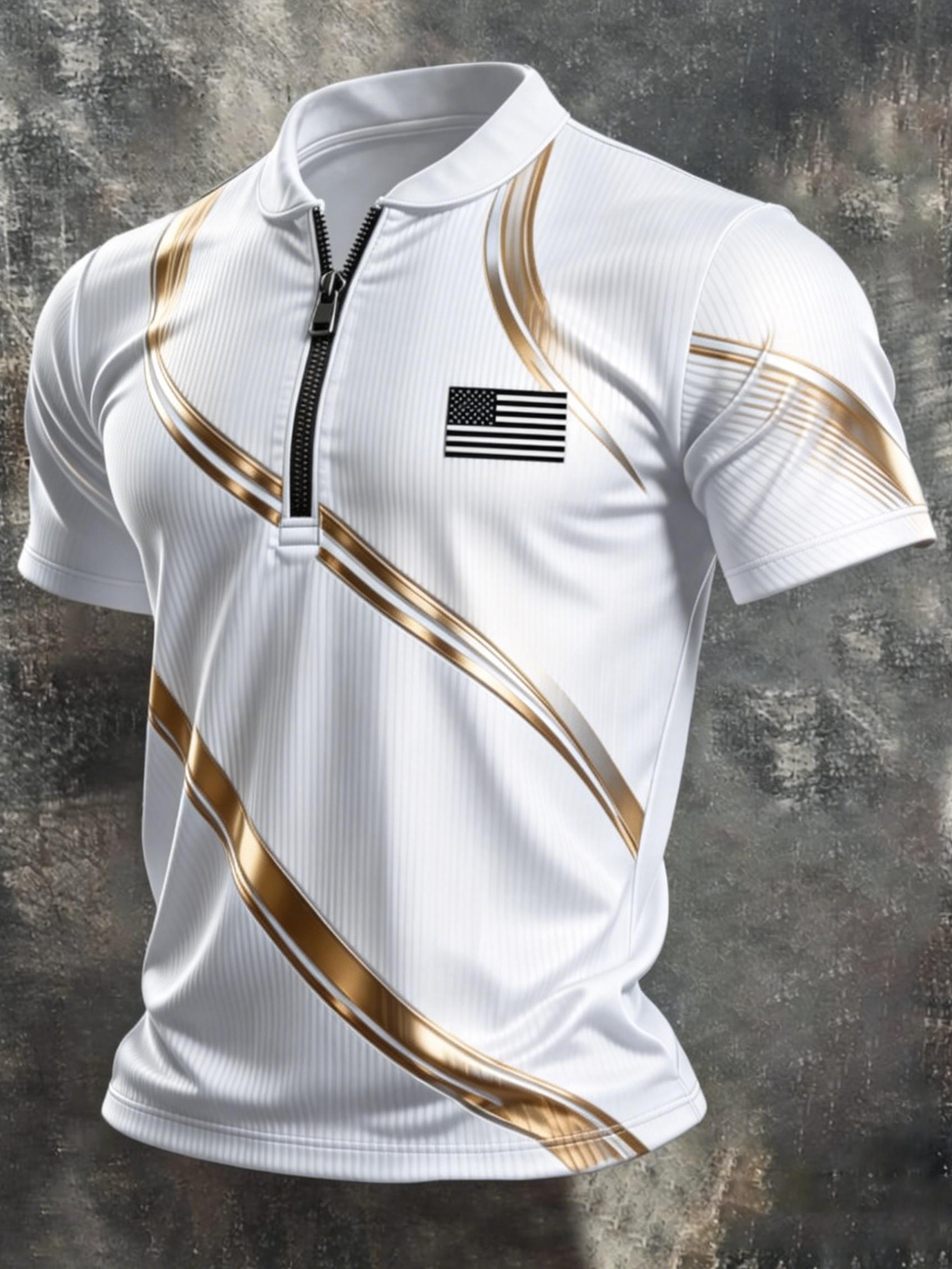 Men's Retro Color-Block Zip-Up T-Shirt