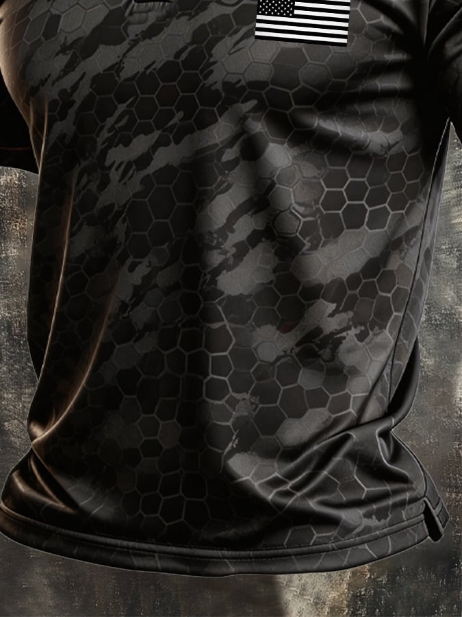 Men's Retro Patriotic Color-Block Short-Sleeve Polo Shirt