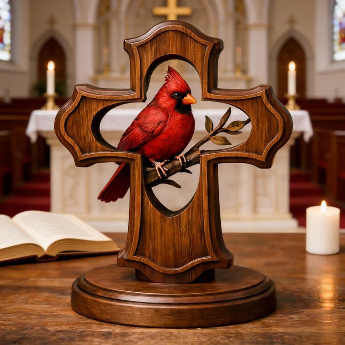 ❤️✝️ Handcrafted Cardinal Cross Ornament