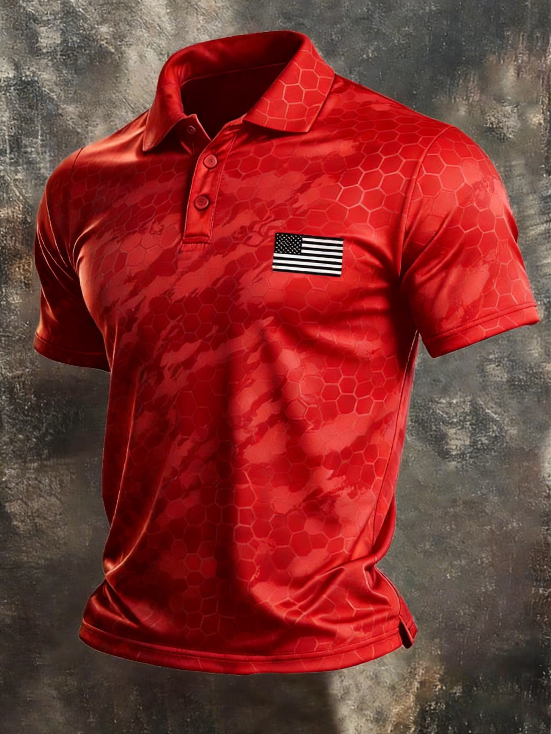 Men's Retro Patriotic Color-Block Short-Sleeve Polo Shirt
