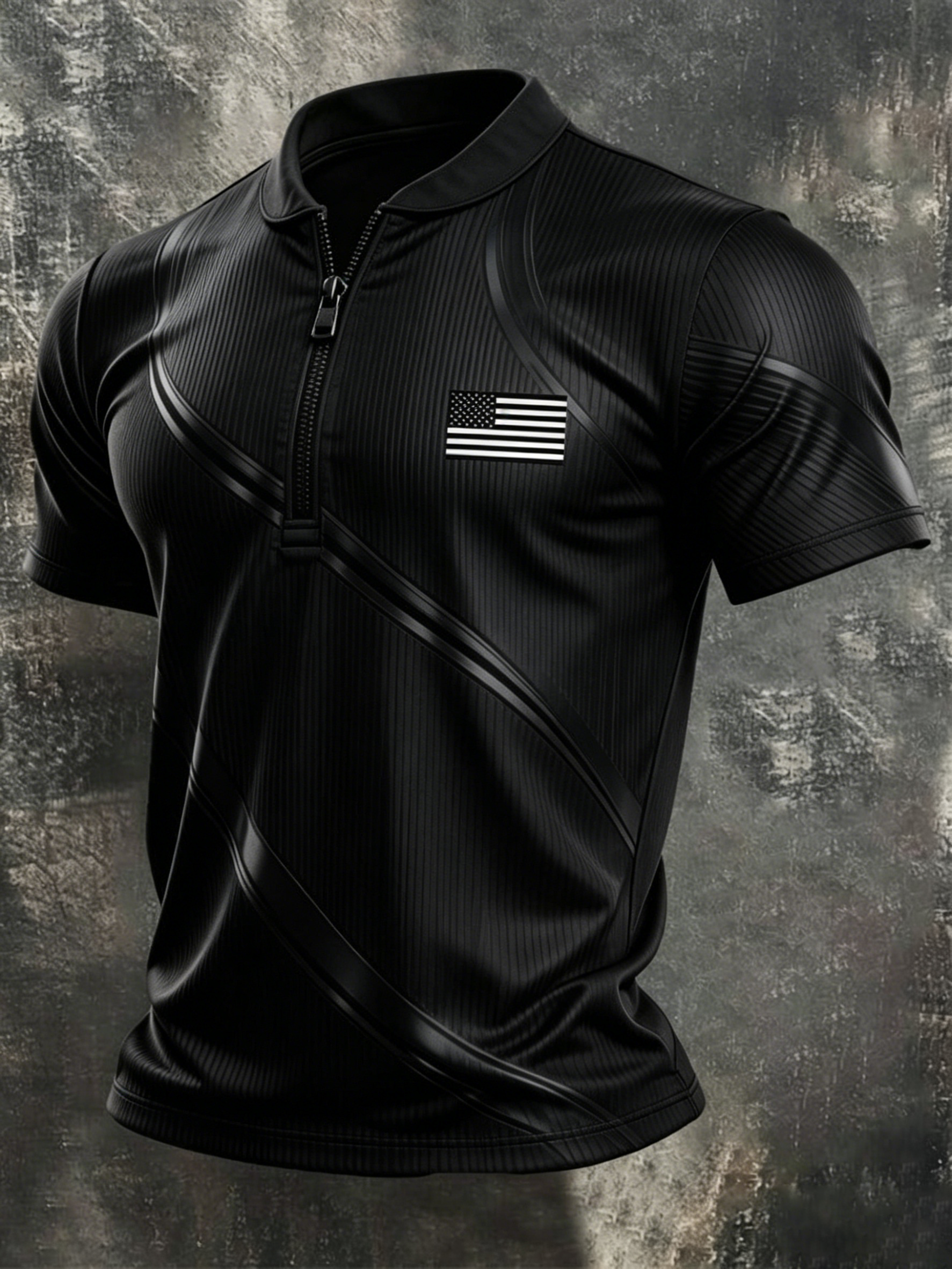 Men's Retro Color-Block Zip-Up T-Shirt