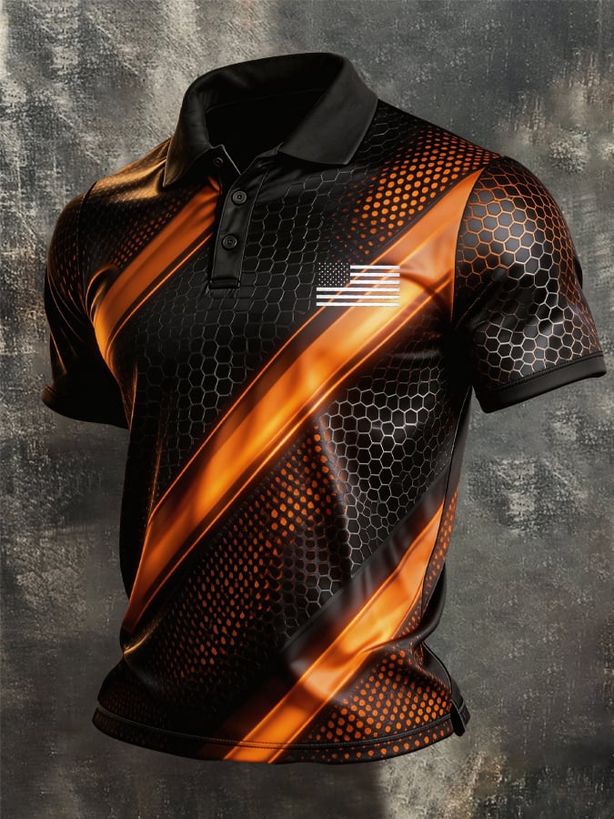 Men's Retro Patriot Color Block Polo Collar Short Sleeve