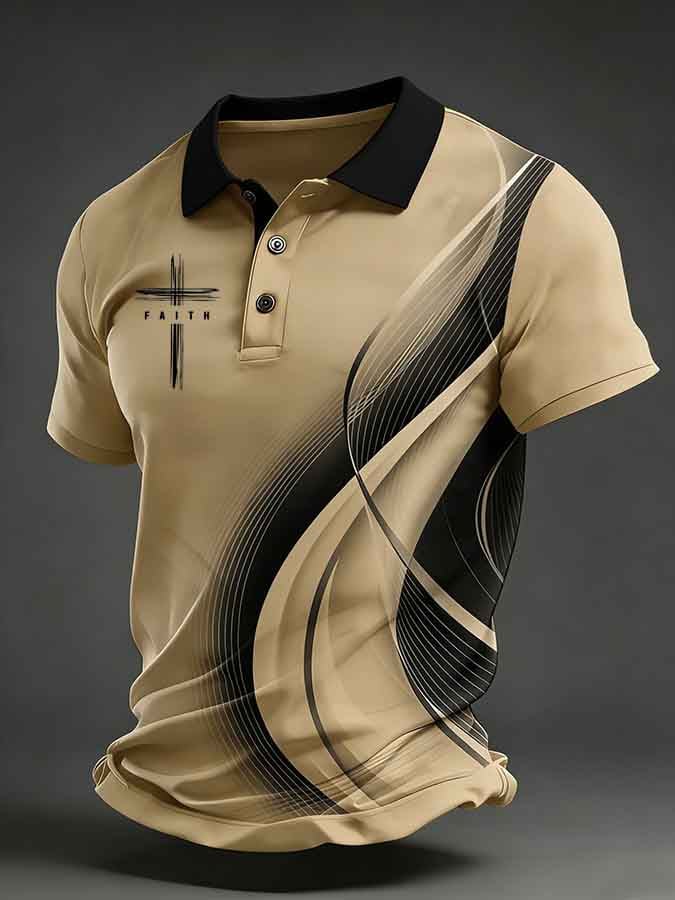 Men's Business Short-Sleeve Polo Shirt with Faith Print