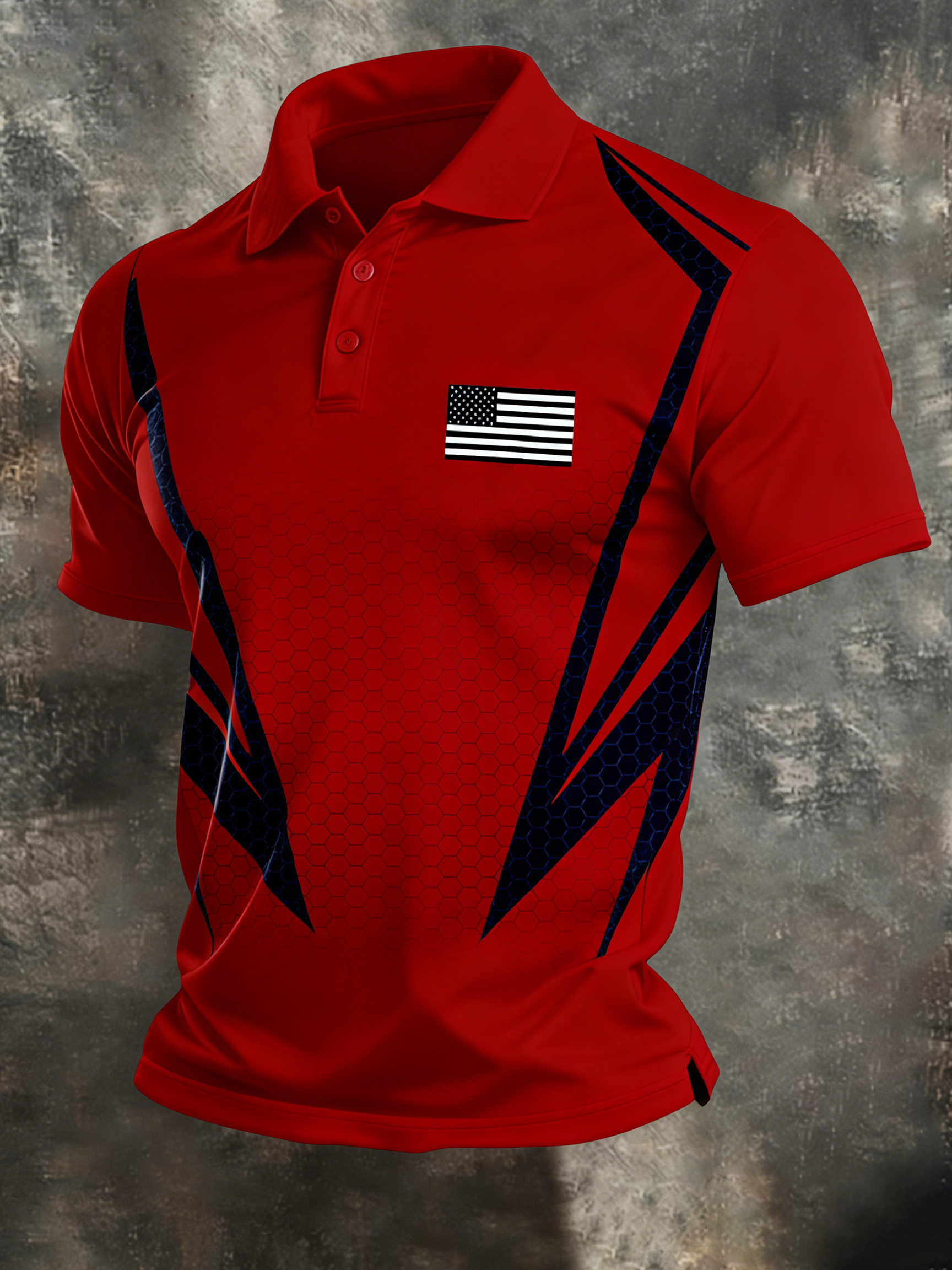 Men's Retro Patriot Color Block Polo Collar Short Sleeve