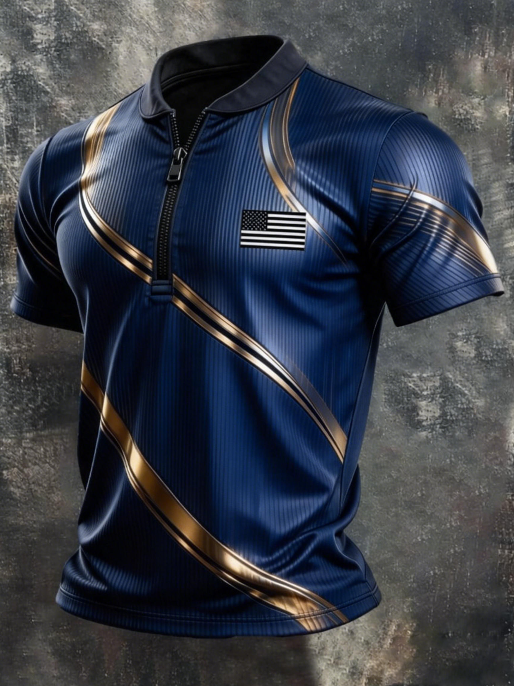 Men's Retro Color-Block Zip-Up T-Shirt