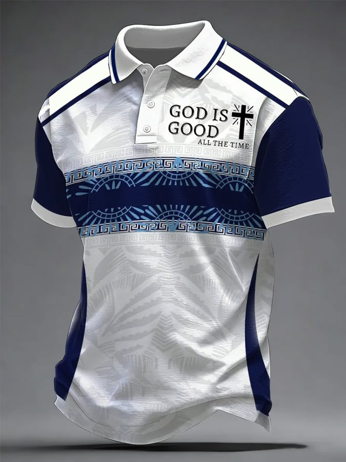 Men's Vintage Faith-Print Casual Polo Shirt