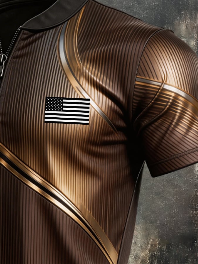 Men's Retro Color-Block Zip-Up T-Shirt