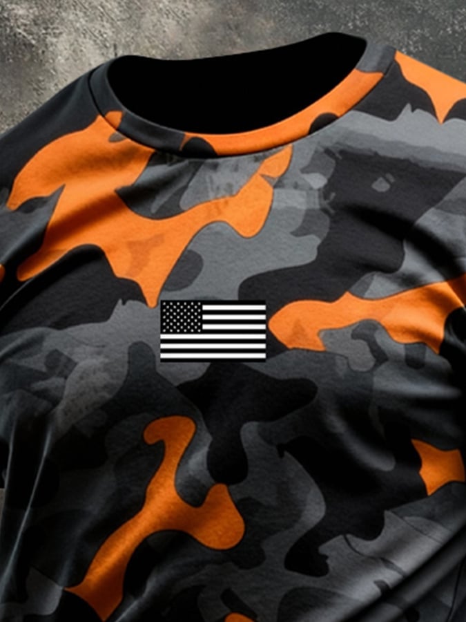 Men's Retro Patriot Camouflage Patchwork T-shirt