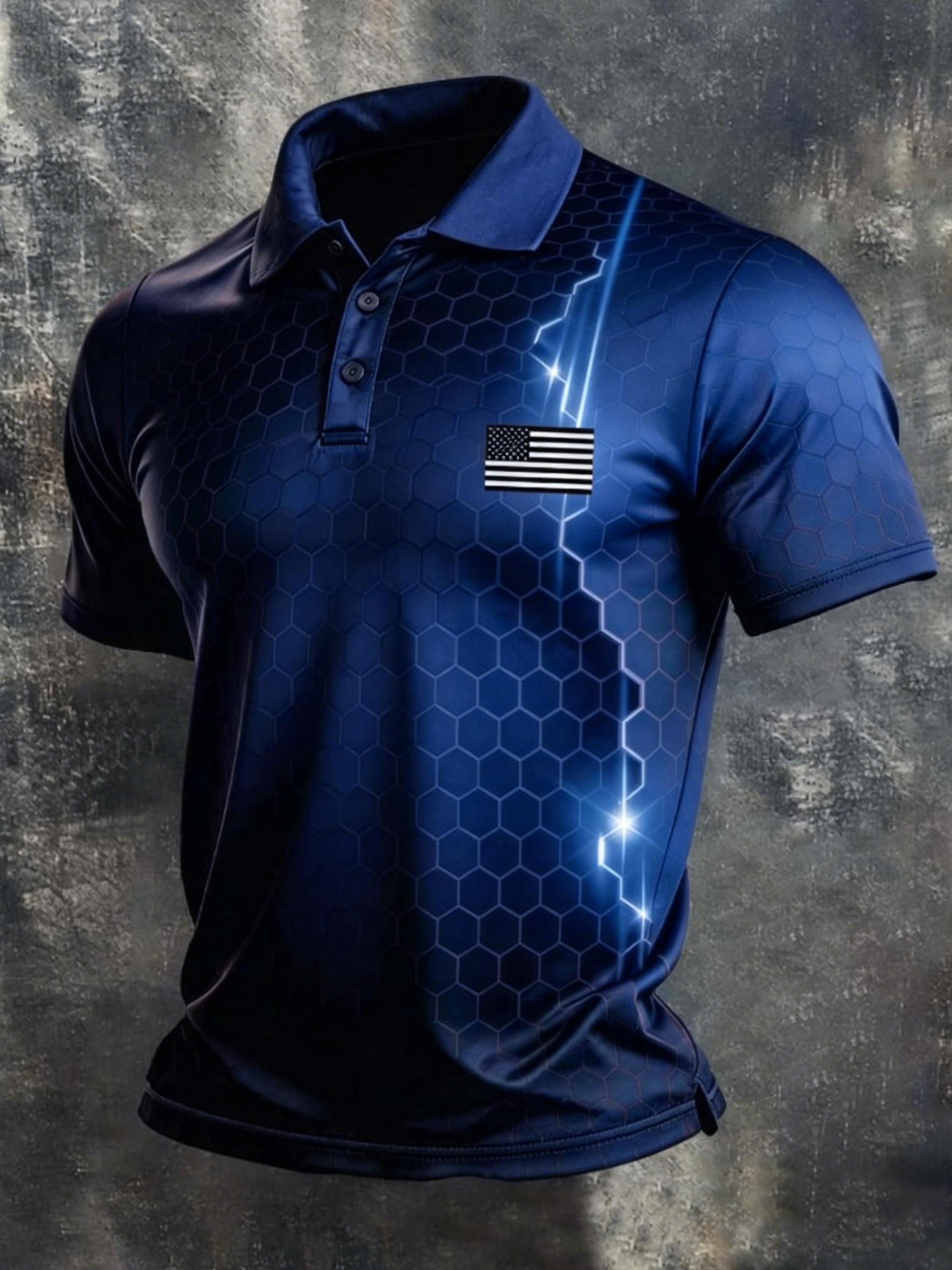 Men's Retro Patriot Color Block Polo Collar Short Sleeve