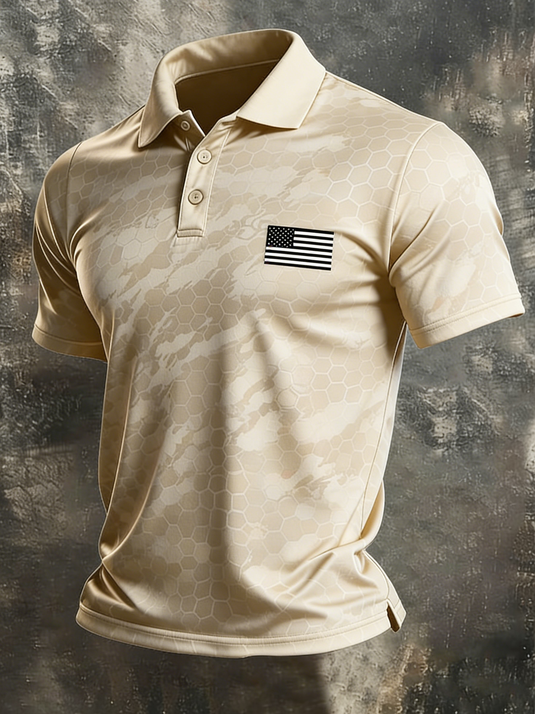 Men's Retro Patriotic Color-Block Short-Sleeve Polo Shirt
